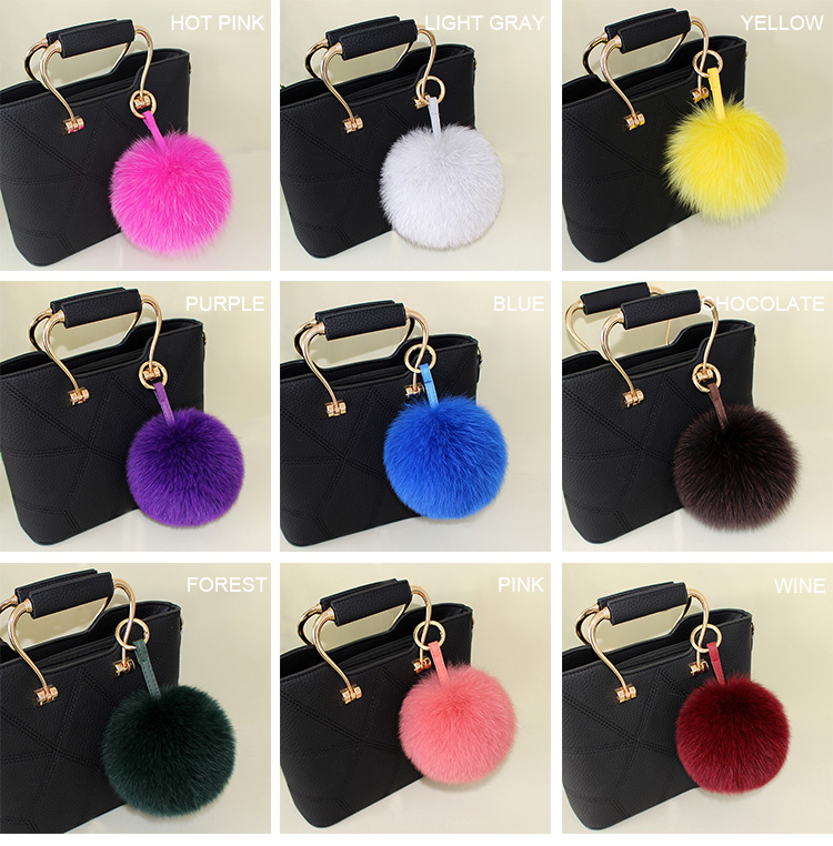 Fox Fur Pompoms Pendant Bag Charm 897 Details 2