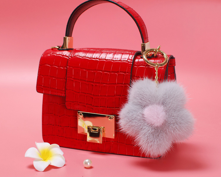 Mink Fur Floral Pendant Bag Charm 899 Details 14