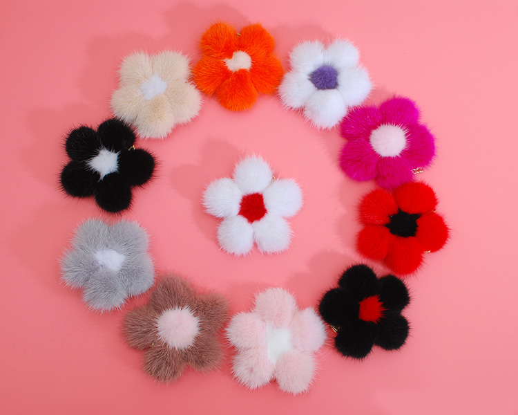 Mink Fur Floral Pendant Bag Charm 899 Details 1