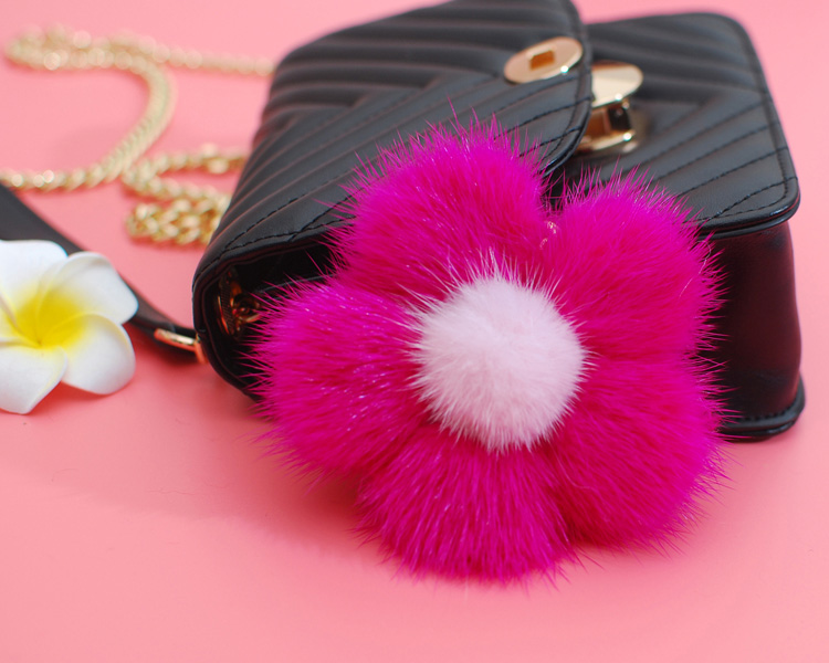 Mink Fur Floral Pendant Bag Charm 899 Details 7