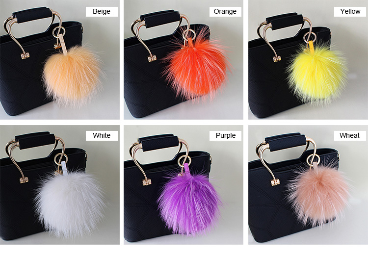 Raccoon Fur Pompoms Pendant Bag Charm 901 Details 1