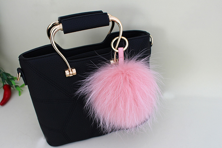 Raccoon Fur Pompoms Pendant Bag Charm 901 Details 10