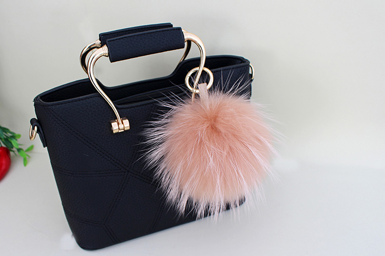 Raccoon Fur Pompoms Pendant Bag Charm 901 Details 8