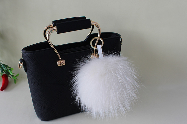 Raccoon Fur Pompoms Pendant Bag Charm 901 Details 6
