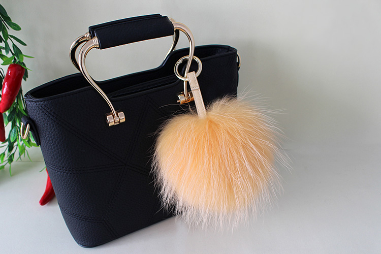 Raccoon Fur Pompoms Pendant Bag Charm 901 Details 3