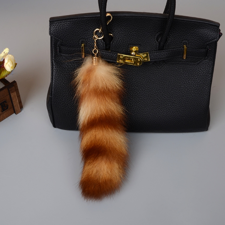 American Raccoon Fur Tail Pendant Bag Charm 909 Details 1