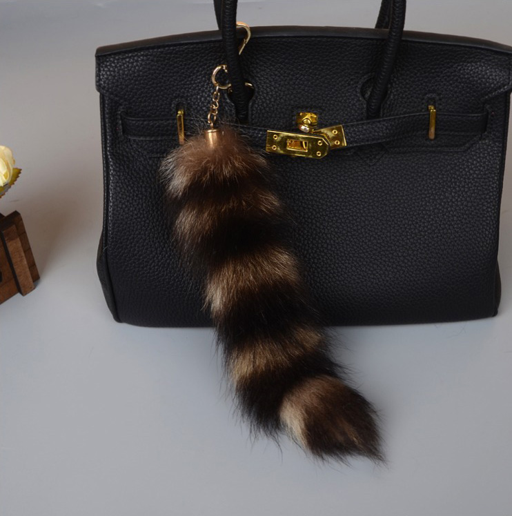 American Raccoon Fur Tail Pendant Bag Charm 909 Details 1