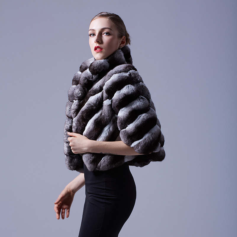 Chinchilla Fur Cropped Jacket Bolero Cape 046 Details 6