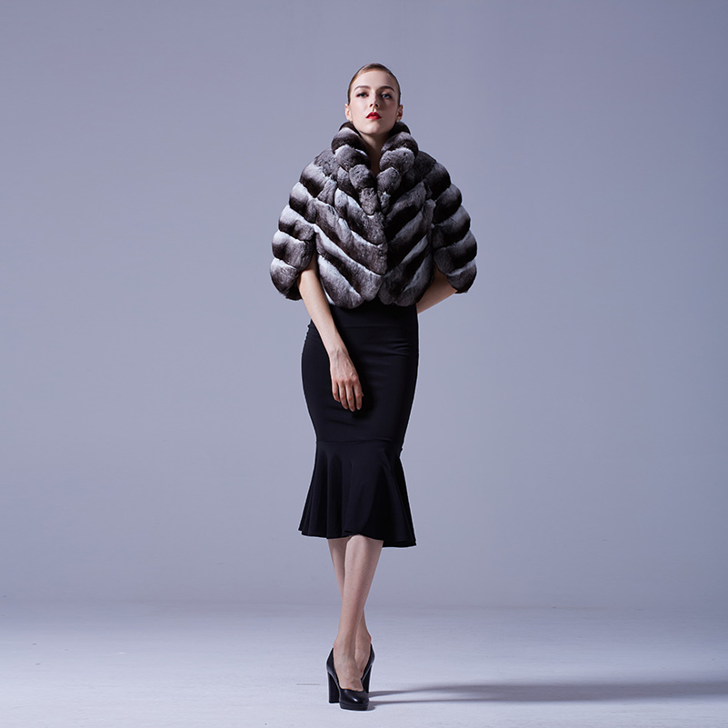 Chinchilla Fur Cropped Jacket Bolero Cape 046 Details 7