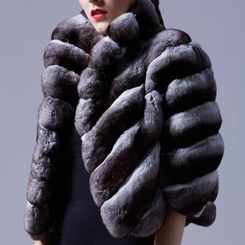 Chinchilla Fur Cropped Jacket Bolero Cape 046 Details 3