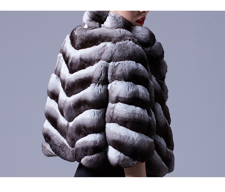Chinchilla Fur Cropped Jacket Bolero Cape 046 Details 4