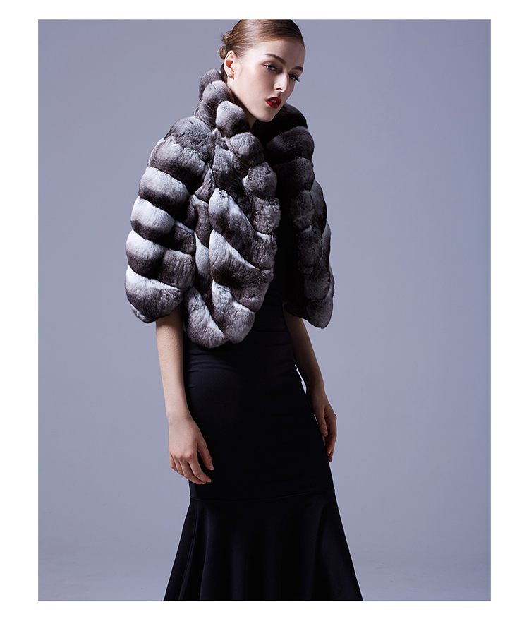 Chinchilla Fur Cropped Jacket Bolero Cape 046 Details 2