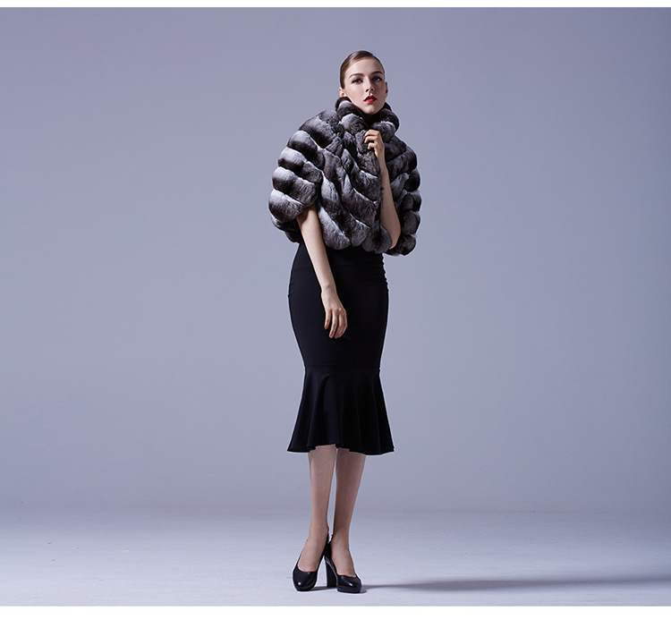 Chinchilla Fur Cropped Jacket Bolero Cape 046 Details 1
