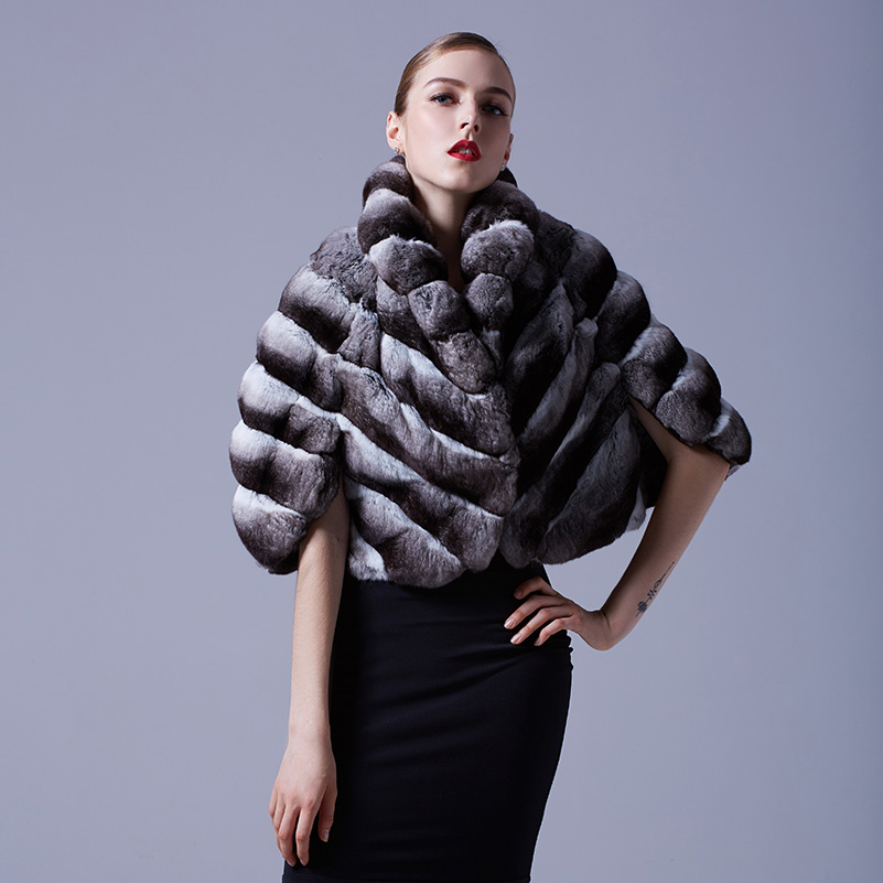 Chinchilla Fur Cropped Jacket Bolero Cape 046 Details 5