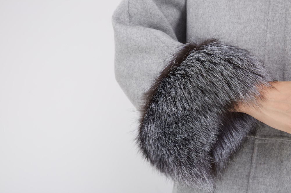 Cashmere Cardigan Cape with Silver Fox Fur Trimming 229 Details 2
