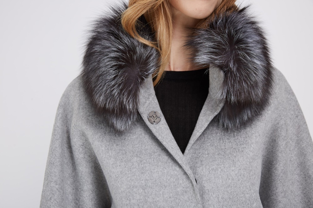Cashmere Cape Jacket with Silver Fox Fur Trimming 232 Details 1