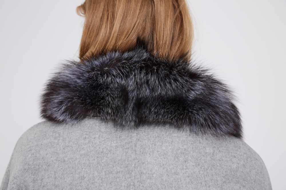 Cashmere Cape Jacket with Silver Fox Fur Trimming 232 Details 2