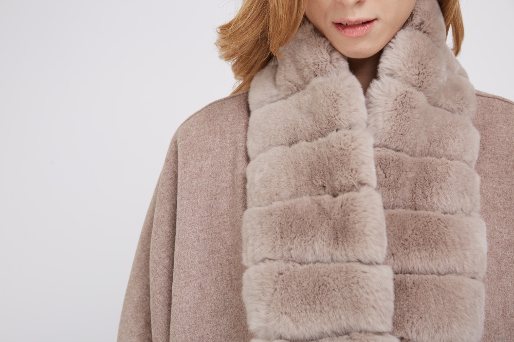Cashmere Cape with Rex Rabbit Fur Trim 236 Details 1