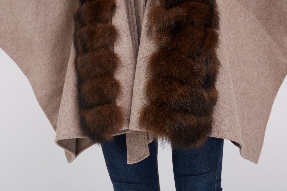 Cashmere Cape with Fox Fur Trim 241 Details 4