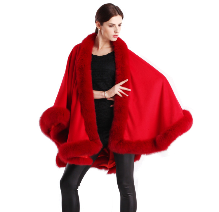 Cashmere Cape with Fox Fur Trim 663-3