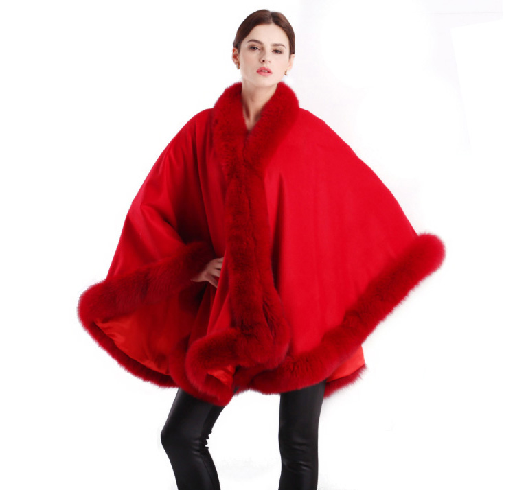 Cashmere Cape with Fox Fur Trim 663-1