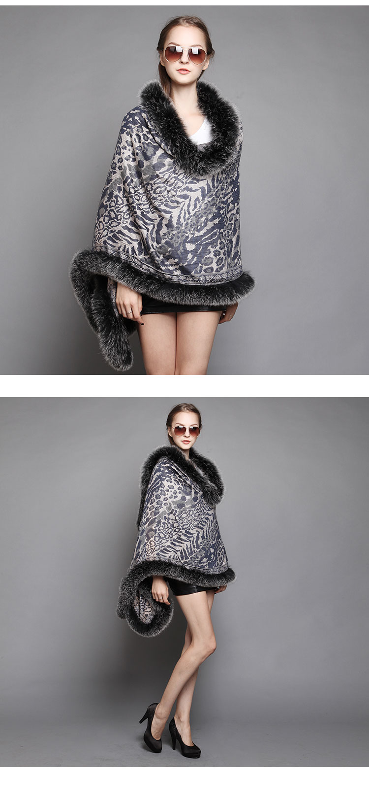 Wowen's Printed Cape with Fully Real Fox Fur triming 7