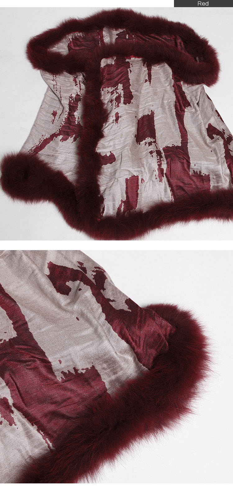 Wowen's Printed Cape with Fully Real Fox Fur triming 10