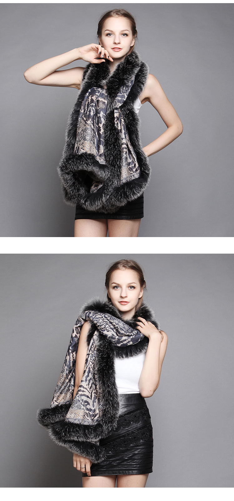 Wowen's Printed Cape with Fully Real Fox Fur triming 6