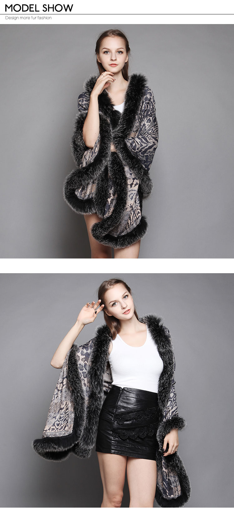 Wowen's Printed Cape with Fully Real Fox Fur triming 4