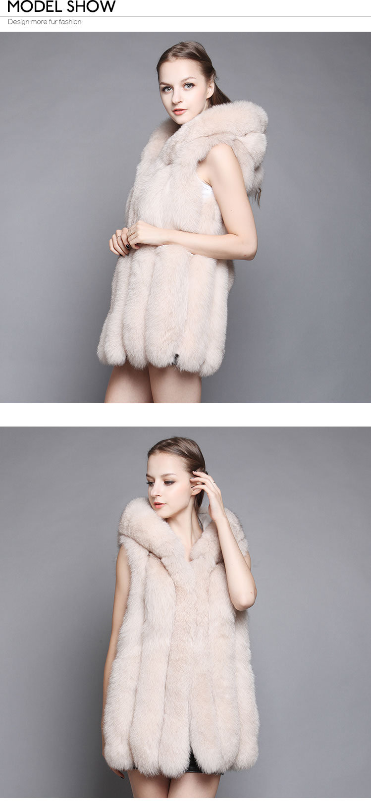 Women's Hooded Fox Fur Vest Waistcoat 06