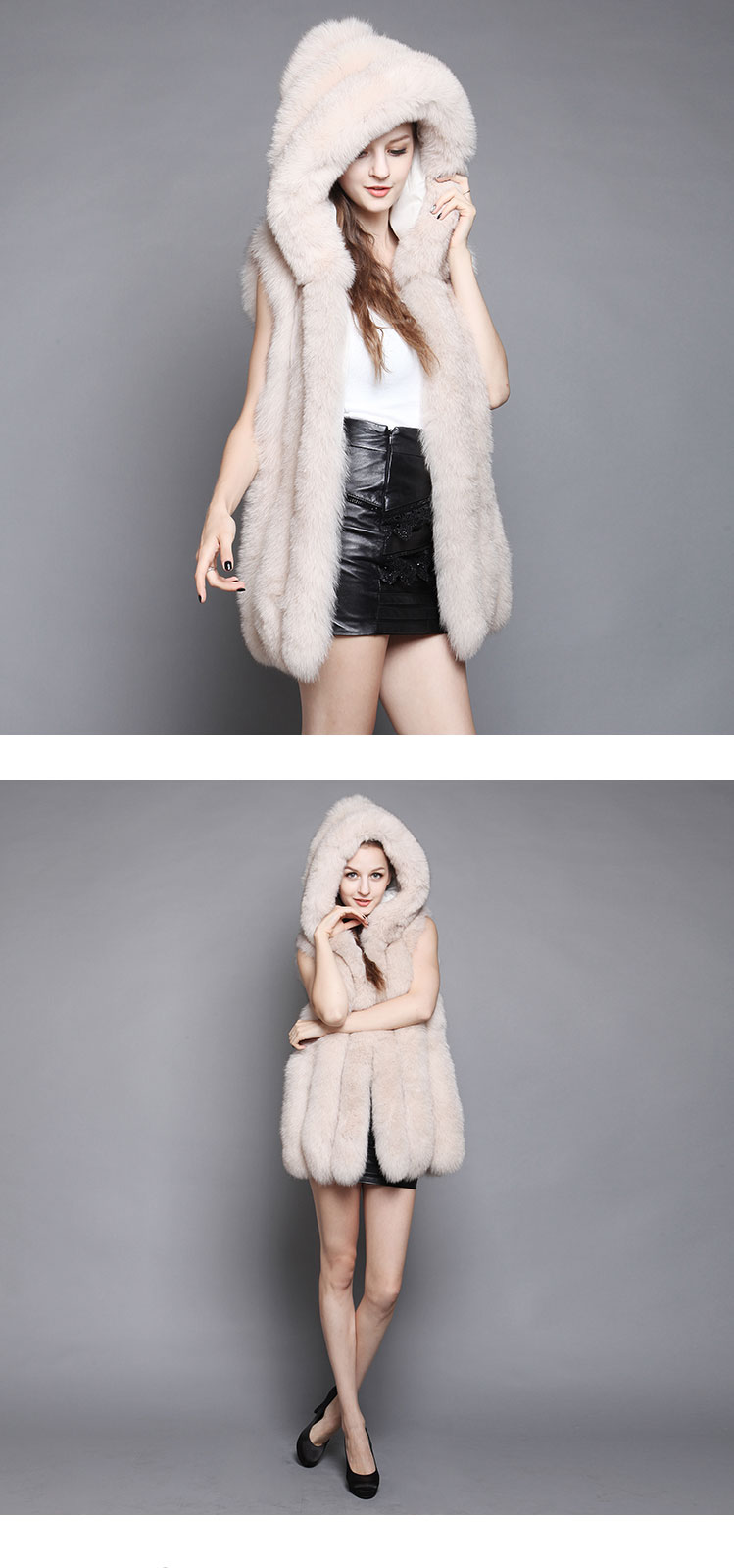 Women's Hooded Fox Fur Vest Waistcoat 10