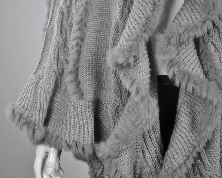 Rabbit Fur Knitted Cape With Raccoon Fur Trimming 716 Details 4