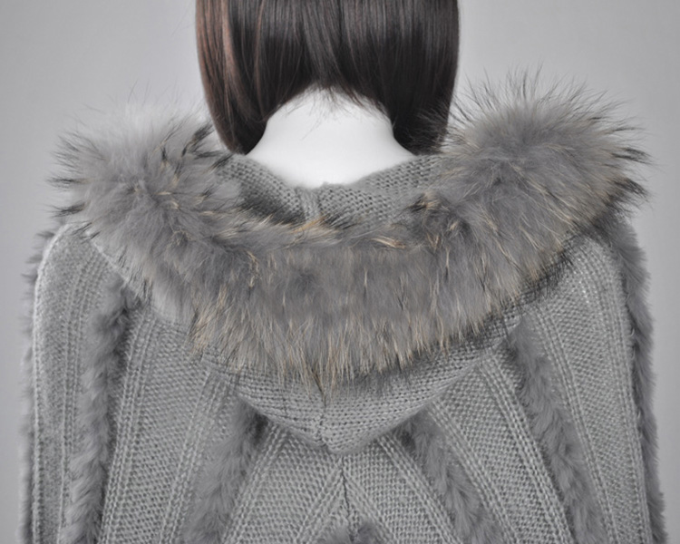 Rabbit Fur Knitted Cape With Raccoon Fur Trimming 716 Details 2