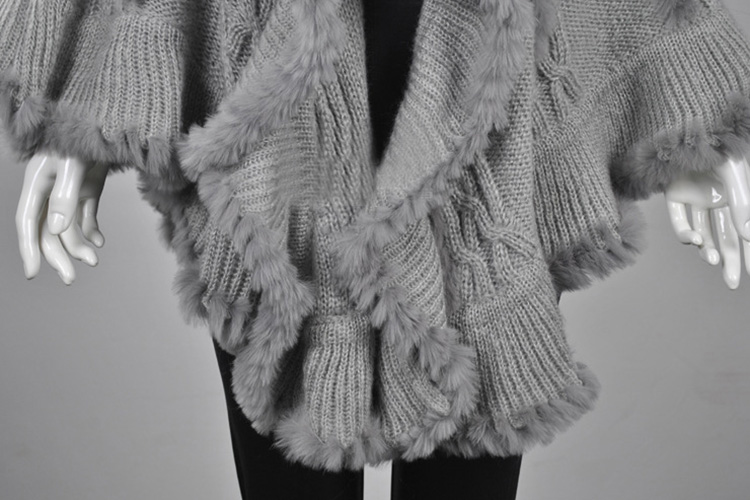 Rabbit Fur Knitted Cape With Raccoon Fur Trimming 716 Details 5