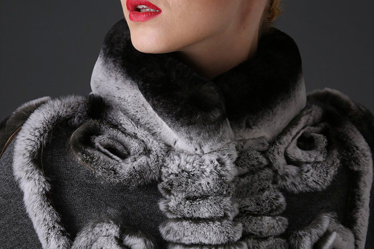 Cashmere Cape with Rex Rabbit Fur Trim 781 Details 1