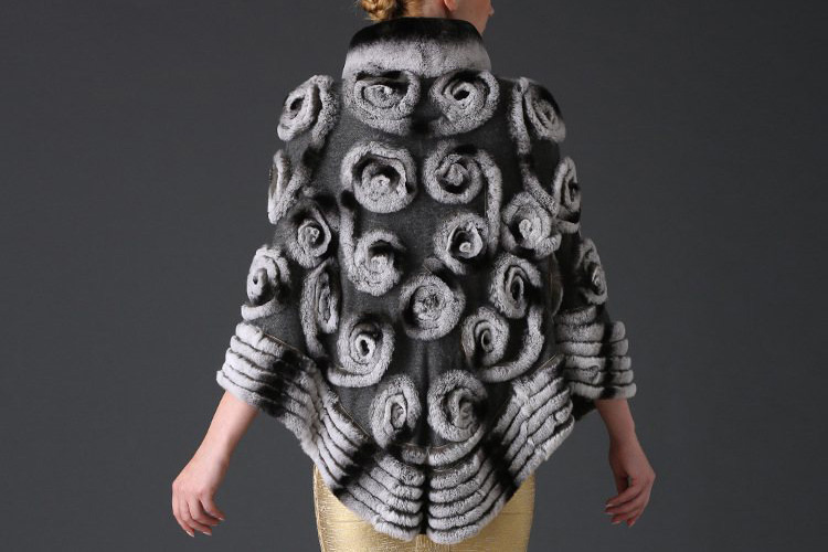 Cashmere Cape with Rex Rabbit Fur Trim 781 Details 3
