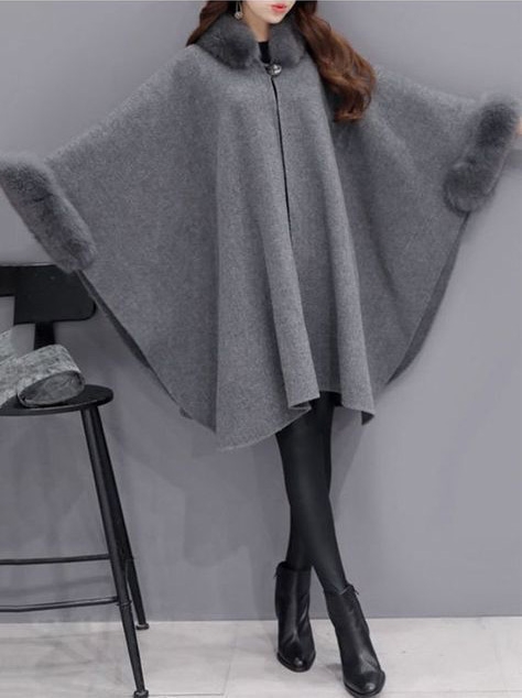 Cashmere Cape with Fox Fur Trim 827c-2