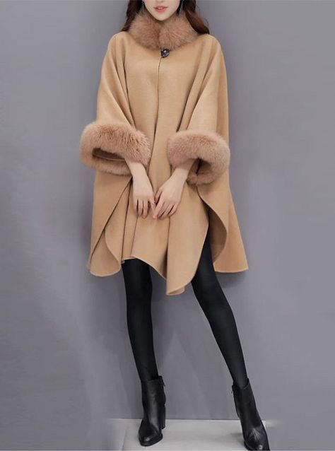 Cashmere Cape with Fox Fur Trim 827c-1