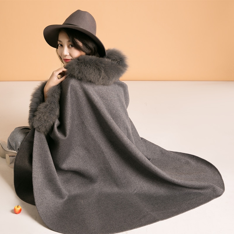 Cashmere Cape with Fox Fur Trim 827d-5