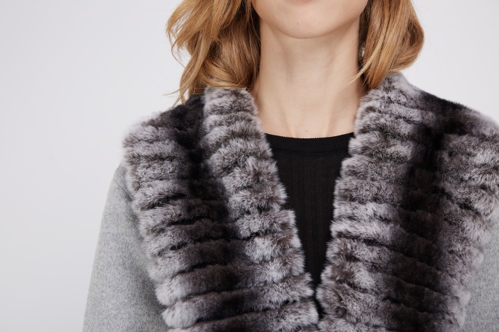 Cashmere Cardigan Coat with Rex Rabbit Fur Trimming 231 Details 1