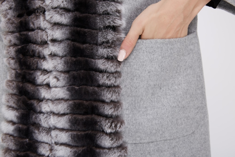 Cashmere Cardigan Coat with Rex Rabbit Fur Trimming 231 Details 3