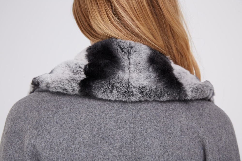 Cashmere Coat with Rex Rabbit Fur Trim 238 Details 1