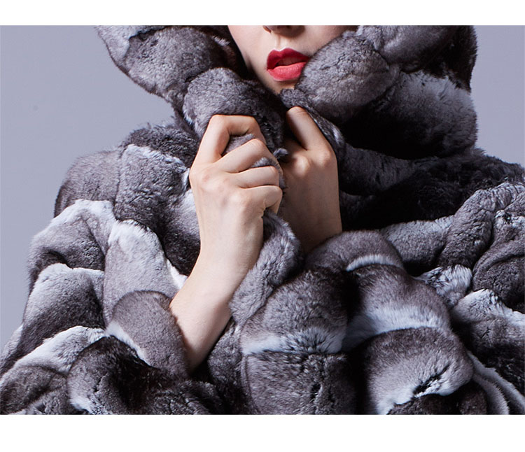 Hooded Chinchilla Fur Coat 047 Details 2