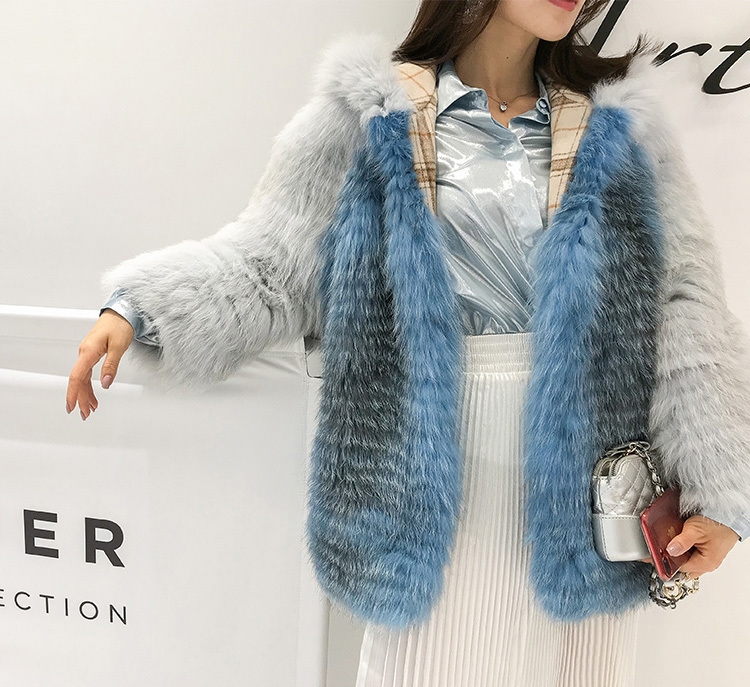 Shadow Blue Frost Fox Fur Hooded Coat in Two-Tone 0021-3