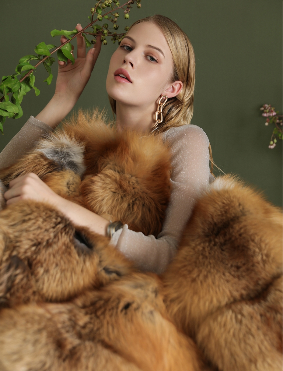 Red Fox Fur Coat in Natural Golden 0026-2