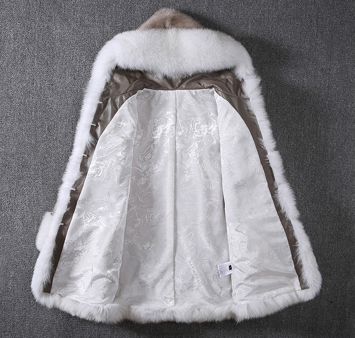 Hooded Fox Fur Coat with Mink Fur Sleeves 0067-3