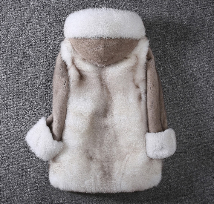 Hooded Fox Fur Coat with Mink Fur Sleeves 0067-2