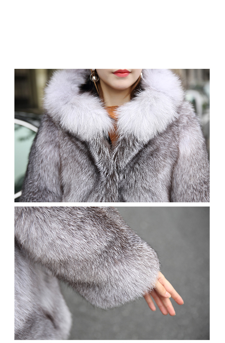 Blue Frost Fox Fur Coat with Hood Details 4