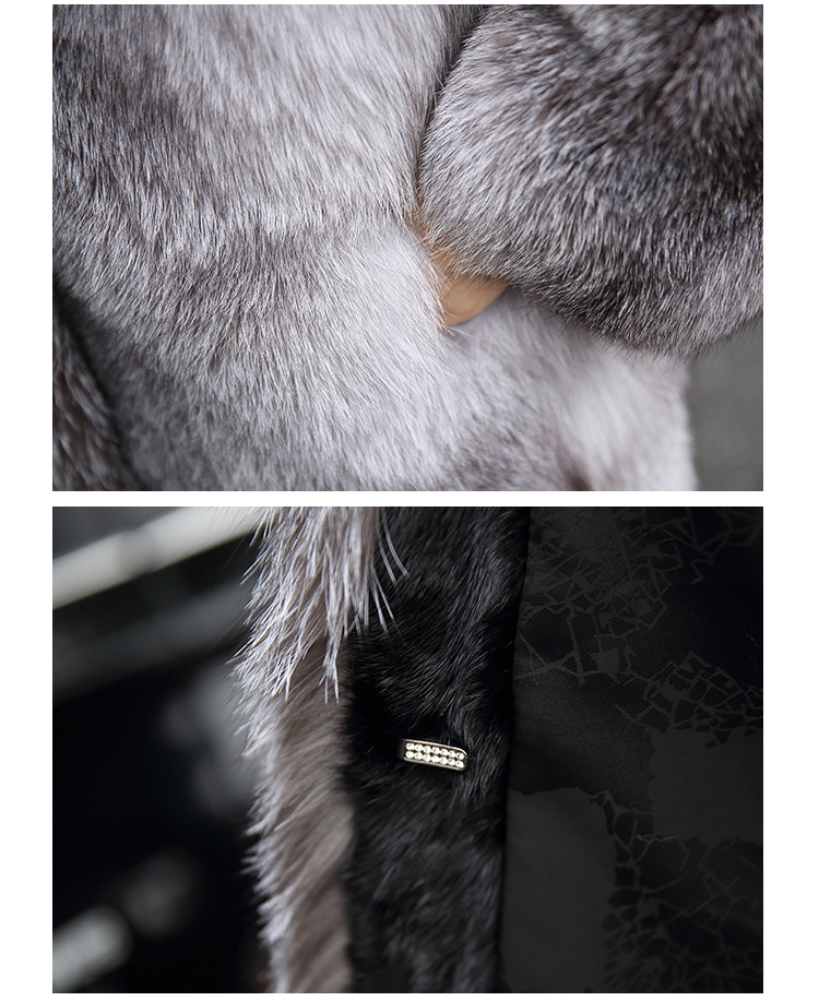 Blue Frost Fox Fur Coat with Hood Details 5