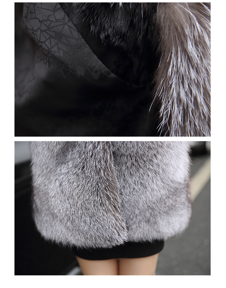 Blue Frost Fox Fur Coat with Hood Details 6